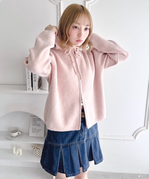 セール】ダブルジップフード付きニットパーカー（パーカー）｜Loueme