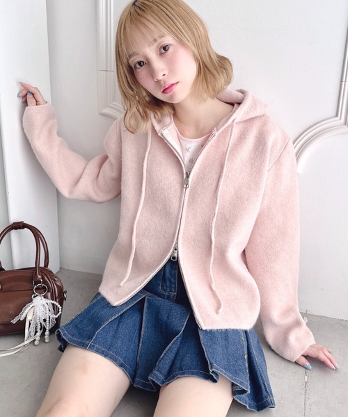 セール】ダブルジップフード付きニットパーカー（パーカー）｜Loueme