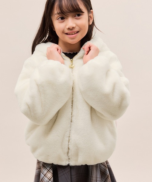ROPE' PICNIC(ロペピクニック)の「【KIDS/キッズ】ふわふわフェイクファージップブルゾン(ブルゾン・キッズ・ピンク/オフホワイト・S/M/L)」の2枚目の写真
