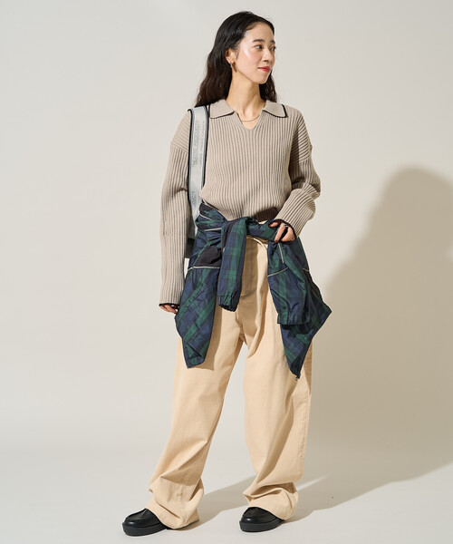 FREAK'S STORE（フリークスストア）の「限定展開　配色 ライン リブ スキッパー ポロ ニット（ニット/セーター・レディース・ナチュラル/ブラック/ライトグレー/ブラウン/ネイビー・ﾌﾘ-）」の16枚目の写真