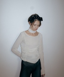 Carmelo（カーメロ）の「Sheer velour choker tops / チョーカー シアーベロア ギャザートップス（Tシャツ/カットソー）」