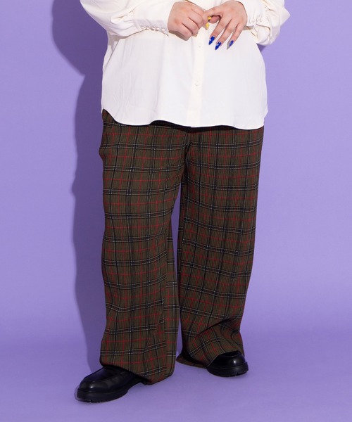 PUNYUS（プニュズ）の「セルフカットチェックプリーツパンツ（その他パンツ・レディース・ブラウン/グリーン/レッド・1/2/3/4）」の22枚目の写真