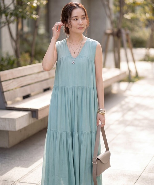 STYLE DELI(スタイルデリ)の「【LUXE】楊柳ティアードサマードレスB(ワンピース・レディース・グレー/ブラック/シアン/アクア・01/02)」の6枚目の写真