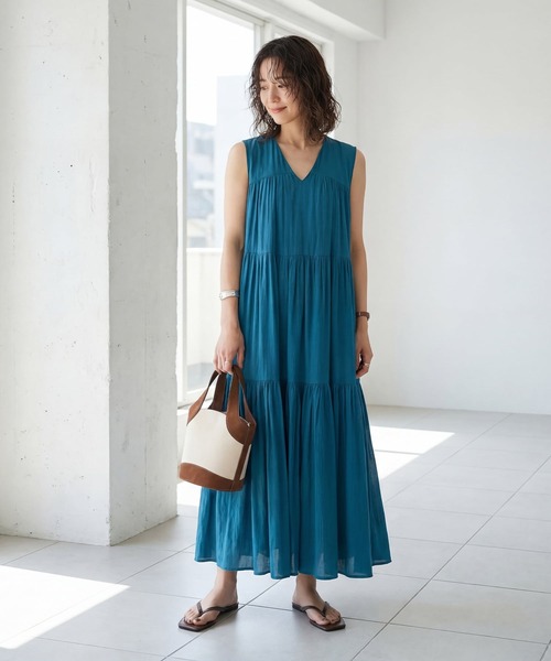 STYLE DELI(スタイルデリ)の「【LUXE】楊柳ティアードサマードレスB(ワンピース・レディース・グレー/ブラック/シアン/アクア・01/02)」の9枚目の写真