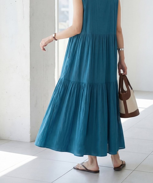 STYLE DELI(スタイルデリ)の「【LUXE】楊柳ティアードサマードレスB(ワンピース・レディース・グレー/ブラック/シアン/アクア・01/02)」の11枚目の写真