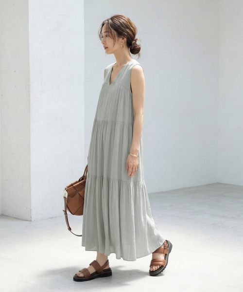STYLE DELI(スタイルデリ)の「【LUXE】楊柳ティアードサマードレスB(ワンピース・レディース・グレー/ブラック/シアン/アクア・01/02)」の21枚目の写真
