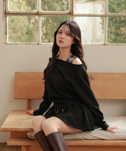 M DOLLY(エムドリー)の「check accent maretta set up/チェックアクセントマレッタセットアップ(セットアップ・レディース・グレー/ブラック・FREE)」の4枚目の写真