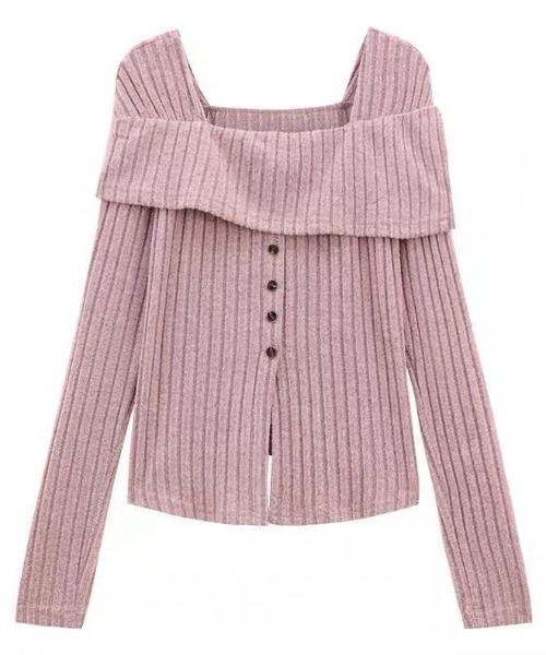 ampm（エーエムピーエム）の「オフショル風リブニットトップス（ニット/セーター・レディース・パープル/ベージュ・S/L/M）」の16枚目の写真