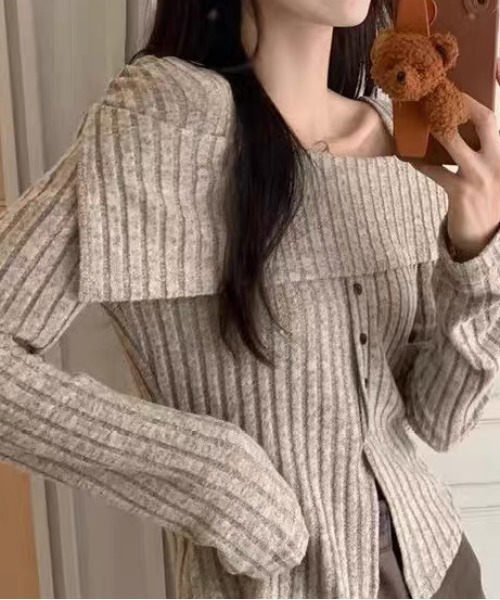 ampm（エーエムピーエム）の「オフショル風リブニットトップス（ニット/セーター・レディース・パープル/ベージュ・S/L/M）」の22枚目の写真