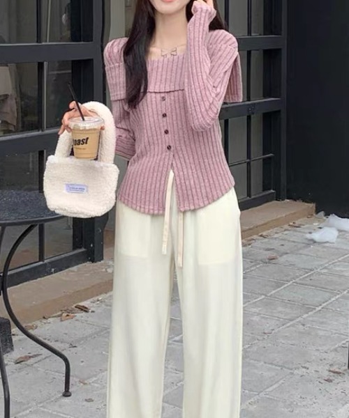 ampm（エーエムピーエム）の「オフショル風リブニットトップス（ニット/セーター・レディース・パープル/ベージュ・S/L/M）」の10枚目の写真