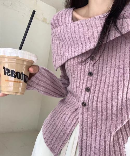 ampm（エーエムピーエム）の「オフショル風リブニットトップス（ニット/セーター・レディース・パープル/ベージュ・S/L/M）」の8枚目の写真