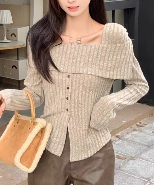 ampm（エーエムピーエム）の「オフショル風リブニットトップス（ニット/セーター・レディース・パープル/ベージュ・S/L/M）」の21枚目の写真