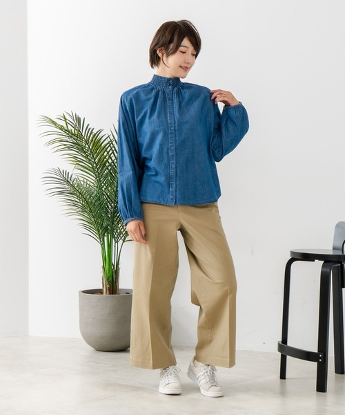 fort point(フォーポイント)の「【C-FORTPOINT/フォートポイント】デニム シャーリング ブラウス(シャツ/ブラウス・レディース・ブルー/ネイビー・FREE)」の9枚目の写真