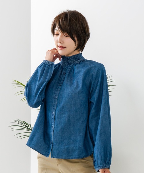 fort point(フォーポイント)の「【C-FORTPOINT/フォートポイント】デニム シャーリング ブラウス(シャツ/ブラウス・レディース・ブルー/ネイビー・FREE)」の15枚目の写真