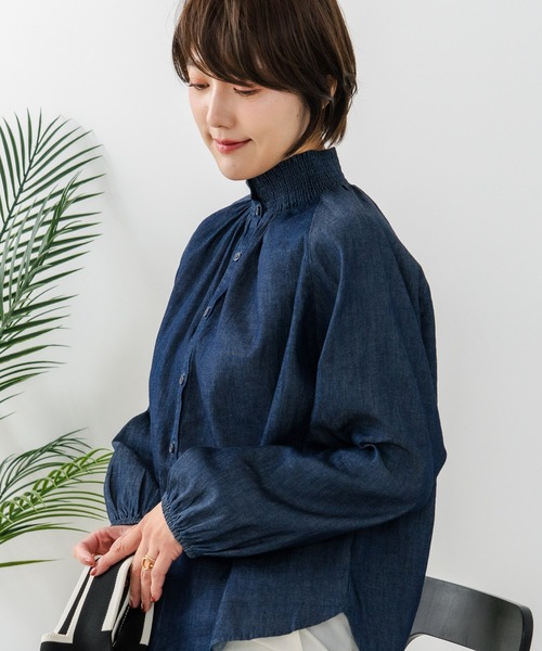 fort point(フォーポイント)の「【C-FORTPOINT/フォートポイント】デニム シャーリング ブラウス(シャツ/ブラウス・レディース・ブルー/ネイビー・FREE)」の7枚目の写真