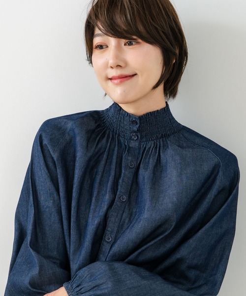 fort point(フォーポイント)の「【C-FORTPOINT/フォートポイント】デニム シャーリング ブラウス(シャツ/ブラウス・レディース・ブルー/ネイビー・FREE)」の8枚目の写真