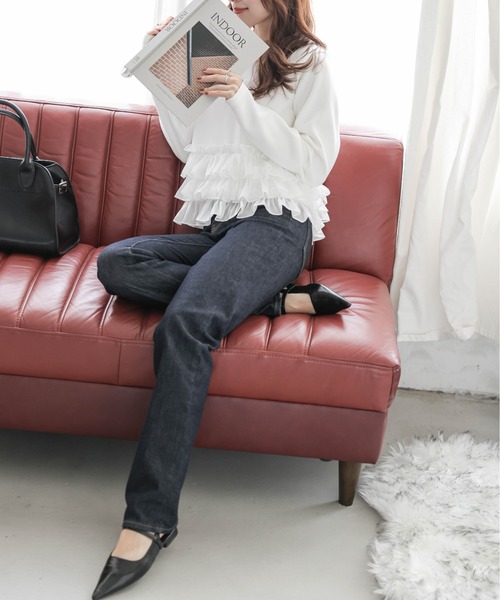 AMELY（エミリー）の「ティアードフリルヘムトップス（Tシャツ/カットソー・レディース・ブラック/グレー/ホワイト・フリー）」の18枚目の写真