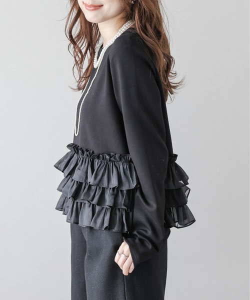 AMELY（エミリー）の「ティアードフリルヘムトップス（Tシャツ/カットソー・レディース・ブラック/グレー/ホワイト・フリー）」の11枚目の写真