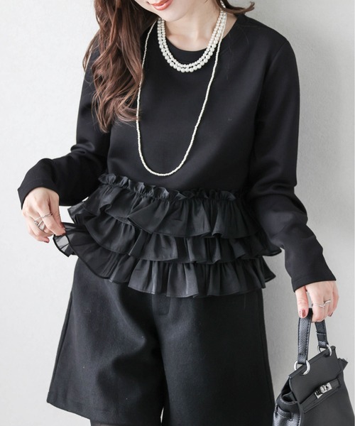 AMELY（エミリー）の「ティアードフリルヘムトップス（Tシャツ/カットソー・レディース・ブラック/グレー/ホワイト・フリー）」の12枚目の写真