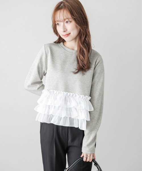 AMELY（エミリー）の「ティアードフリルヘムトップス（Tシャツ/カットソー・レディース・ブラック/グレー/ホワイト・フリー）」の16枚目の写真