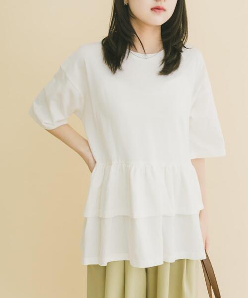 ITEMS URBANRESEARCH（アイテムズ アーバンリサーチ）の「ピグメントティアードTシャツ（Tシャツ/カットソー・レディース・ブラック/ベージュ/ホワイト/ブラウン・FREE）」の2枚目の写真