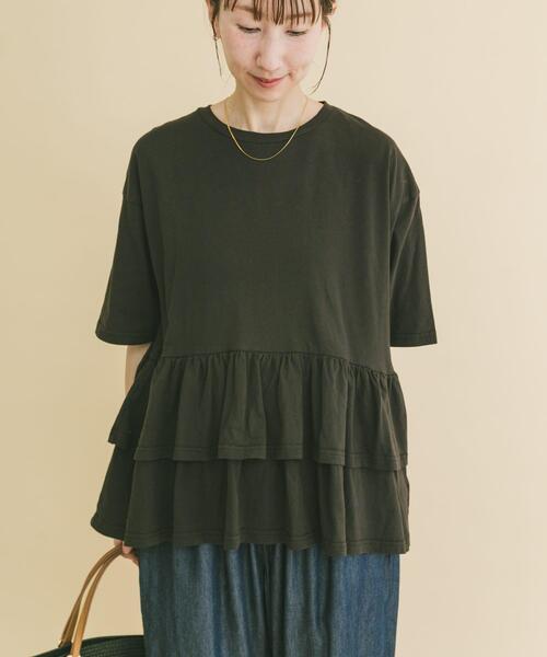 ITEMS URBANRESEARCH（アイテムズ アーバンリサーチ）の「ピグメントティアードTシャツ（Tシャツ/カットソー・レディース・ブラック/ベージュ/ホワイト/ブラウン・FREE）」の3枚目の写真