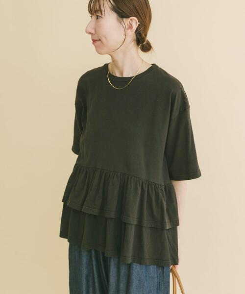 ITEMS URBANRESEARCH（アイテムズ アーバンリサーチ）の「ピグメントティアードTシャツ（Tシャツ/カットソー・レディース・ブラック/ベージュ/ホワイト/ブラウン・FREE）」の5枚目の写真