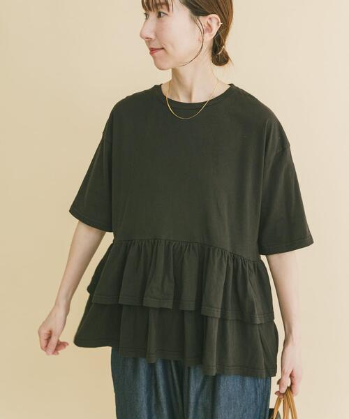 ITEMS URBANRESEARCH（アイテムズ アーバンリサーチ）の「ピグメントティアードTシャツ（Tシャツ/カットソー・レディース・ブラック/ベージュ/ホワイト/ブラウン・FREE）」の7枚目の写真