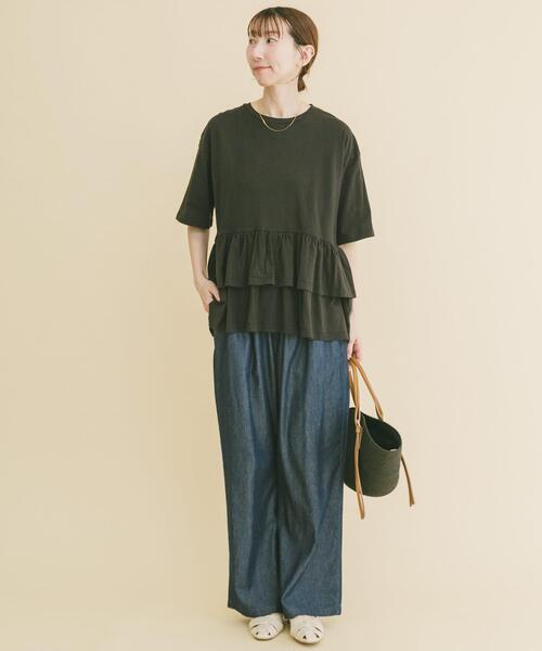 ITEMS URBANRESEARCH（アイテムズ アーバンリサーチ）の「ピグメントティアードTシャツ（Tシャツ/カットソー・レディース・ブラック/ベージュ/ホワイト/ブラウン・FREE）」の9枚目の写真