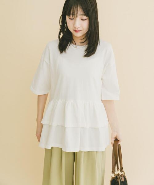 ITEMS URBANRESEARCH（アイテムズ アーバンリサーチ）の「ピグメントティアードTシャツ（Tシャツ/カットソー・レディース・ブラック/ベージュ/ホワイト/ブラウン・FREE）」の15枚目の写真