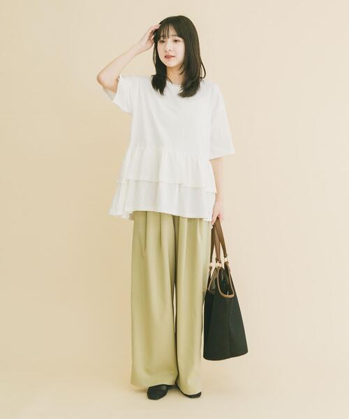 ITEMS URBANRESEARCH（アイテムズ アーバンリサーチ）の「ピグメントティアードTシャツ（Tシャツ/カットソー・レディース・ブラック/ベージュ/ホワイト/ブラウン・FREE）」の16枚目の写真