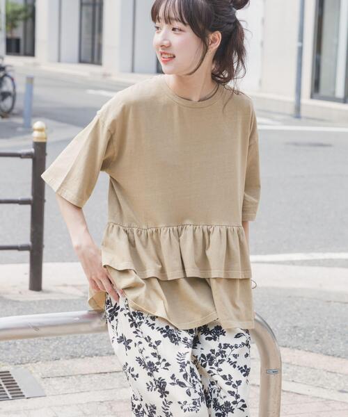 ITEMS URBANRESEARCH（アイテムズ アーバンリサーチ）の「ピグメントティアードTシャツ（Tシャツ/カットソー・レディース・ブラック/ベージュ/ホワイト/ブラウン・FREE）」の5枚目の写真