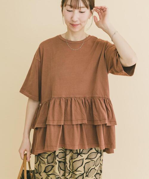 ITEMS URBANRESEARCH（アイテムズ アーバンリサーチ）の「ピグメントティアードTシャツ（Tシャツ/カットソー・レディース・ブラック/ベージュ/ホワイト/ブラウン・FREE）」の10枚目の写真