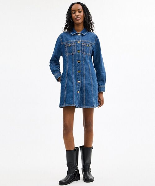ロング スリーブ デニム ドレス・オーガニック コットン（ワンピース  