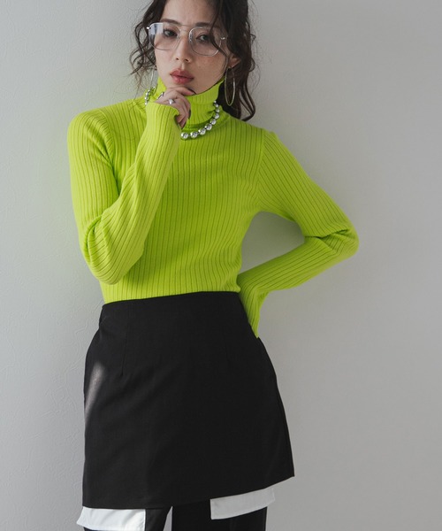 bohmal（ボマール）の「ロングスリーブカラフルリブタートル（ニット/セーター・レディース・ライム/レッド/ブラウン/ピンク/ブルー・FREE）」の2枚目の写真