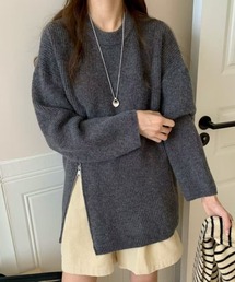 サイドスリット クルーネックニット