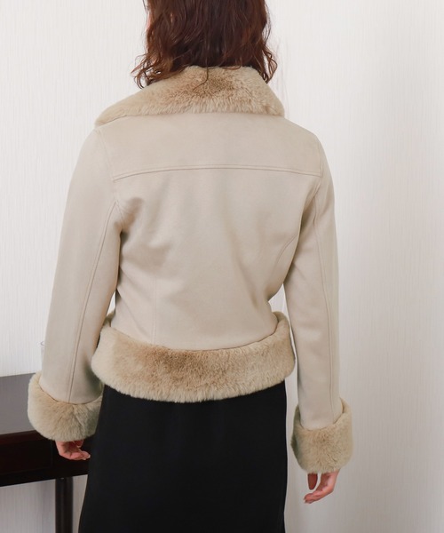 セール】スウェードポンチエコファー付きライダースジャケット