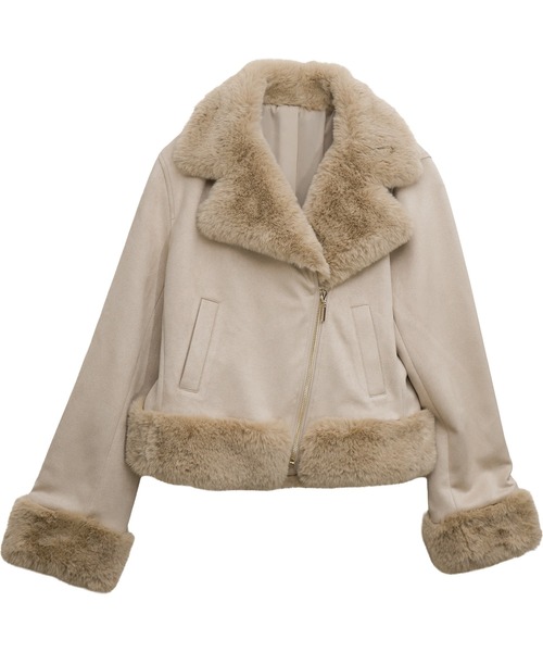 セール】スウェードポンチエコファー付きライダースジャケット