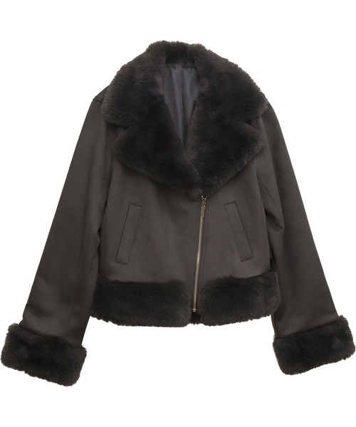 libelle more（リベル モア）の「スウェードポンチエコファー付きライダースジャケット（ライダースジャケット・レディース・アイボリー/チャコールグレー/グレー/ベージュ/ピンク・M）」の17枚目の写真