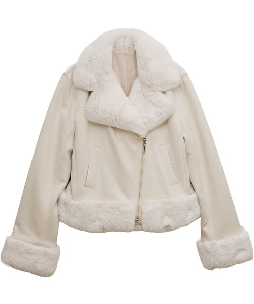 セール】スウェードポンチエコファー付きライダースジャケット