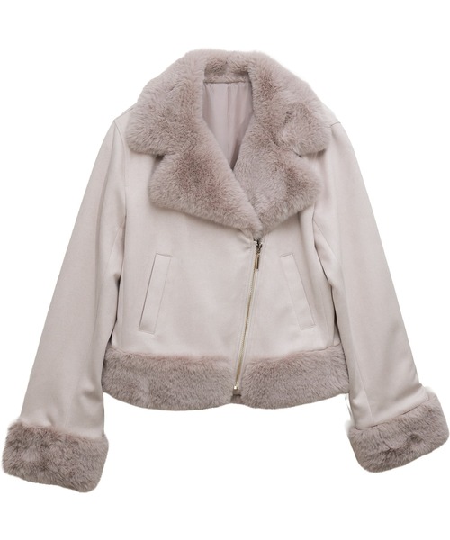 新品✨定価5,8万円✨ジェイホワイト✨ラビットファージャケット　ベージュ　タグ付 セール】スウェードポンチエコファー付きライダースジャケット