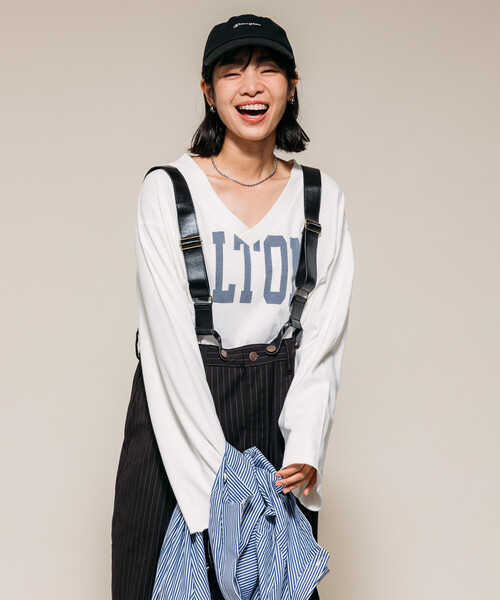 FREAK'S STORE(フリークスストア)の「ヴィンテージ Vネック ロゴ ロンT 限定展開(Tシャツ/カットソー・レディース・チャコール/オフホワイト/ワイン・フリ-)」の16枚目の写真