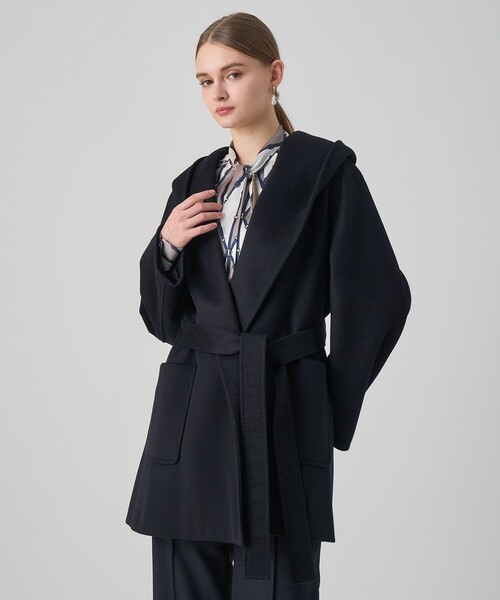 ANAYI アナイ フード付きブラックジャケット カシミヤ混フードガウンコート（その他アウター）｜ANAYI（アナイ）の