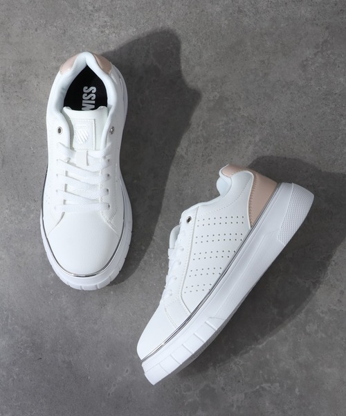 K-SWISS(ケースイス)の「【K-SWISS/ケースイス】 レディース 厚底 メタルライン スニーカー(スニーカー・レディース・ブラック×ゴールド/ホワイト×ピンク/ホワイト×シルバー・24.5cm/23.5cm/24cm/23cm/22.5cm)」の2枚目の写真
