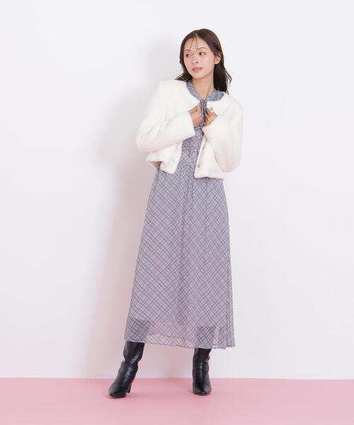 美品　ジルスチュアート　レース　ノーカラーコート　S ラメコードレースバイカラードレス | JILL by JILL STUART（ジル
