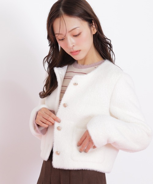 ◇フェイクファーノーカラージャケット（ノーカラージャケット）｜JILL