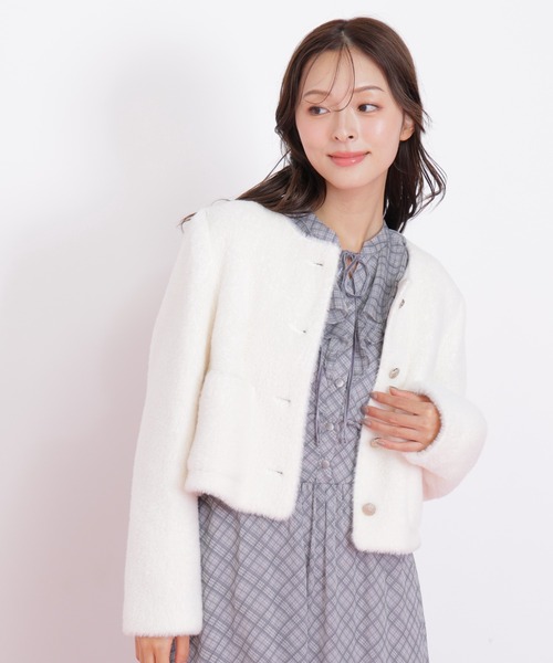 JILL by JILL STUART(ジルバイジルスチュアート)の「◇フェイクファーノーカラージャケット(ノーカラージャケット・レディース・ホワイト/ブラウン/ピンク・FREE)」の11枚目の写真