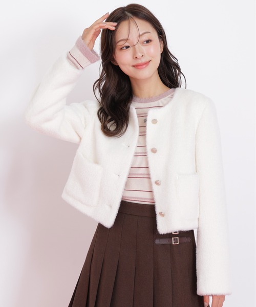 JILL by JILL STUART(ジルバイジルスチュアート)の「◇フェイクファーノーカラージャケット(ノーカラージャケット・レディース・ホワイト/ブラウン/ピンク・FREE)」の6枚目の写真