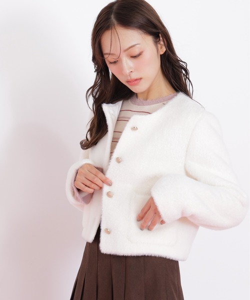 JILL by JILL STUART(ジルバイジルスチュアート)の「◇フェイクファーノーカラージャケット(ノーカラージャケット・レディース・ホワイト/ブラウン/ピンク・FREE)」の4枚目の写真