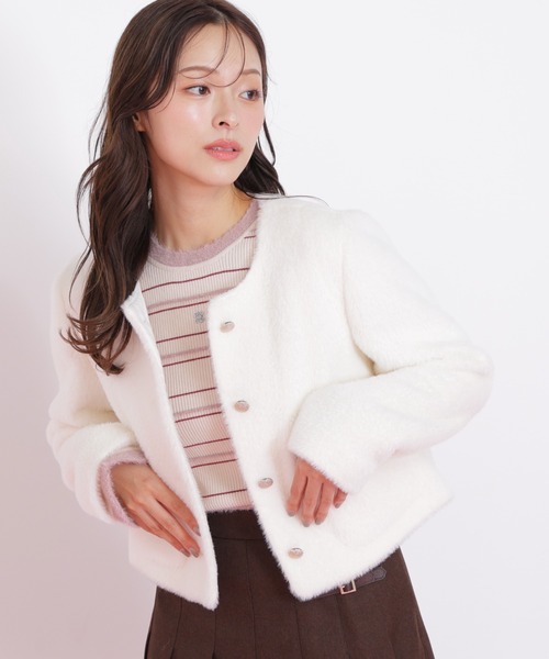 JILL by JILL STUART(ジルバイジルスチュアート)の「◇フェイクファーノーカラージャケット(ノーカラージャケット・レディース・ホワイト/ブラウン/ピンク・FREE)」の5枚目の写真